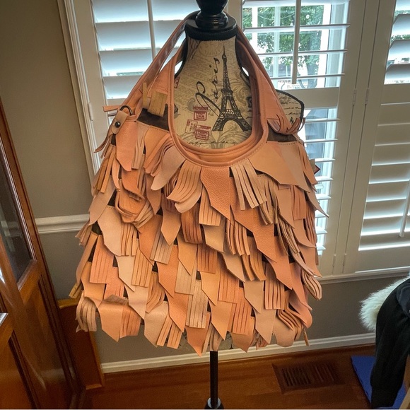 Chaos by Elsie Pink Leather Fringe Shoulder Hobo Bag - Picture 2 of 10